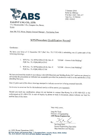 WPS-Procedure Qualification Record (ABS)